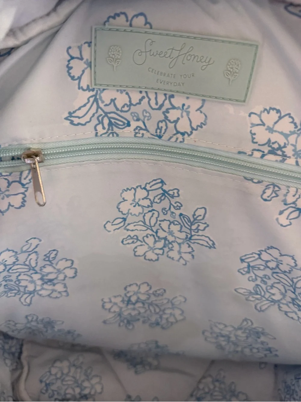 Sweet Honey Quilted Floral Ruffle Backpack Blue & White Kids School Travel Bag